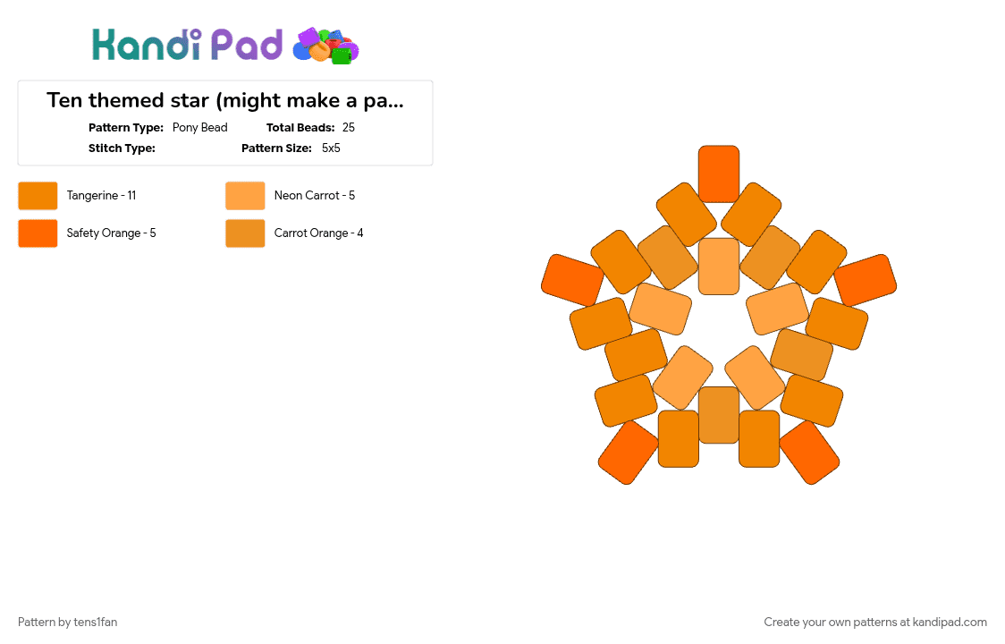 Ten themed star (might make a part 2 to it.) - Pony Bead Pattern by tens1fan on Kandi Pad - bfdi, orange, ten, tenbfdi, tpot