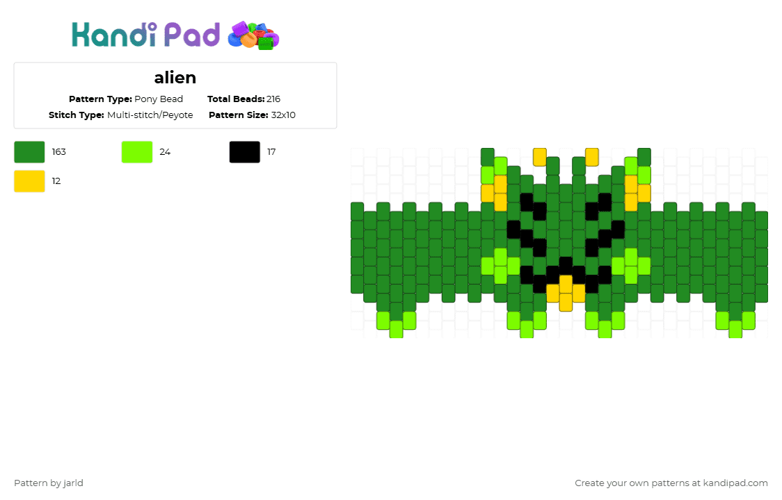 alien - Pony Bead Pattern by jarld on Kandi Pad - green