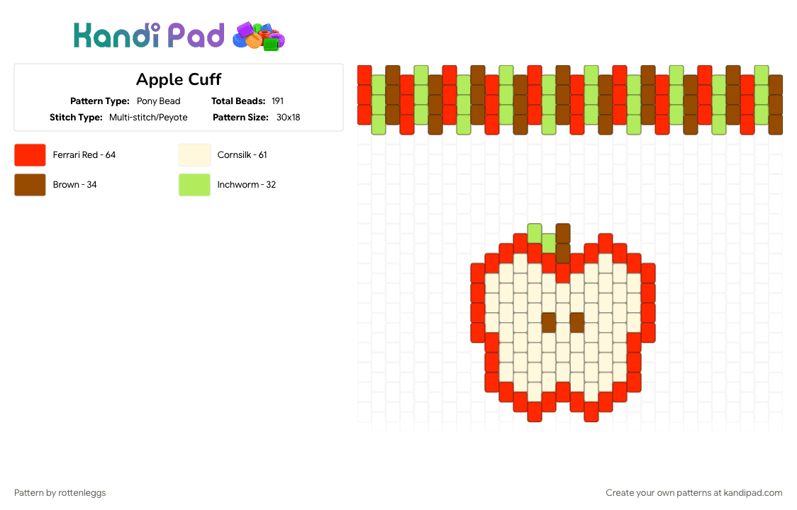 Apple Cuff - Pony Bead Pattern by rottenleggs on Kandi Pad - red