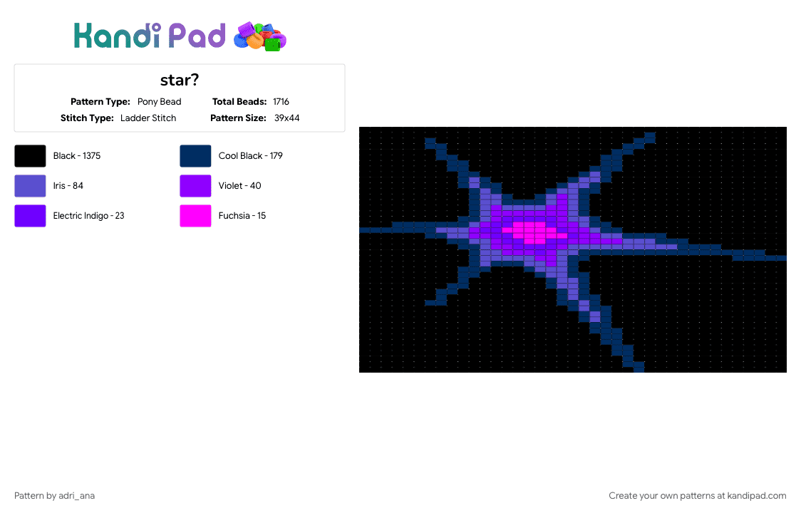star/explosion - Pony Bead Pattern by adri_ana on Kandi Pad - black, blue, purple
