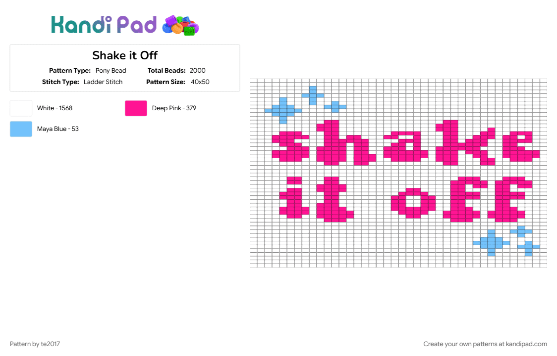 Shake it Off - Pony Bead Pattern by te2017 on Kandi Pad - pink, white