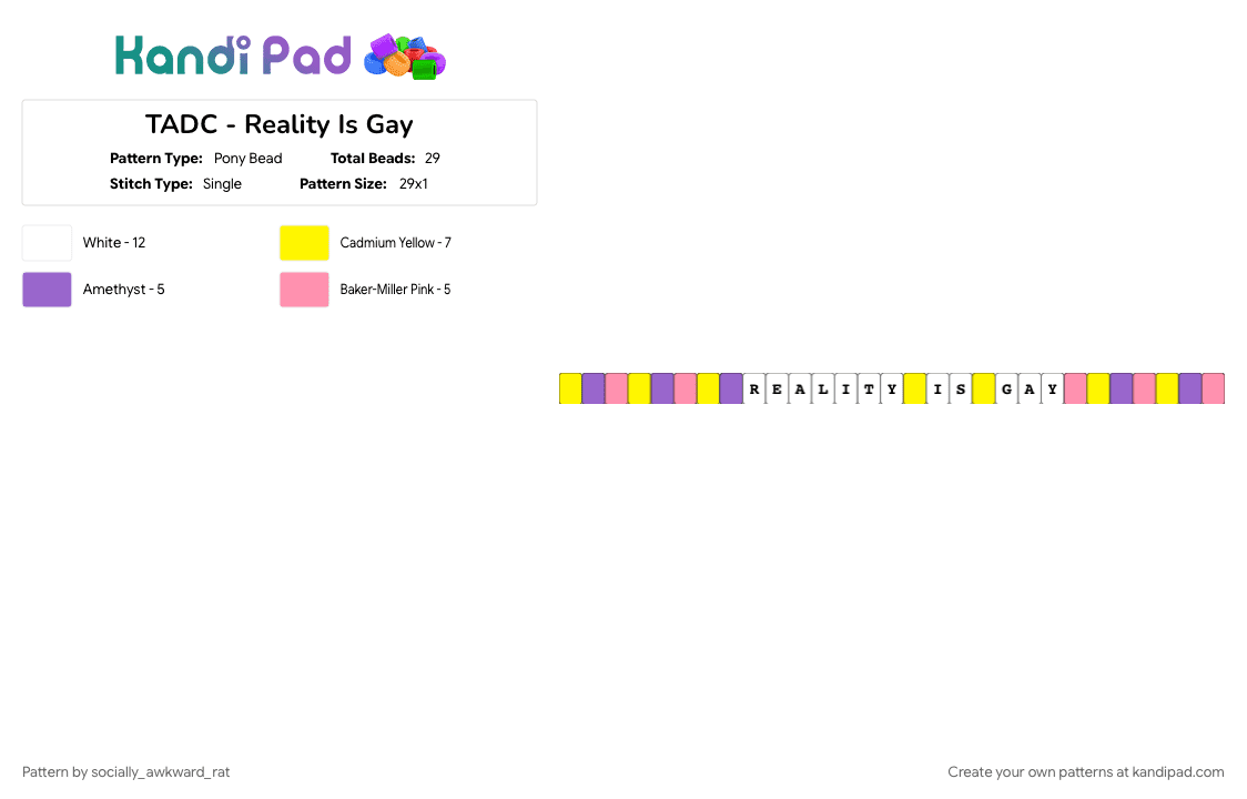 TADC - Reality Is Gay - Pony Bead Pattern by socially_awkward_rat on Kandi Pad - jax, quote, theamazingdigitalcircus, yellow