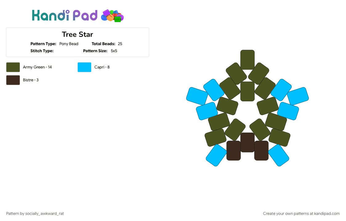 Tree Star - Pony Bead Pattern by socially_awkward_rat on Kandi Pad - cotdforests, light blue, star, tan, tree