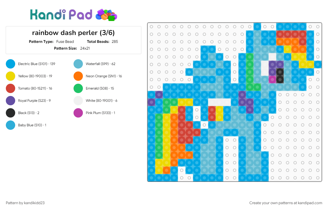 rainbow dash perler (3/6) - Fuse Bead Pattern by kandikidd23 on Kandi Pad - light blue