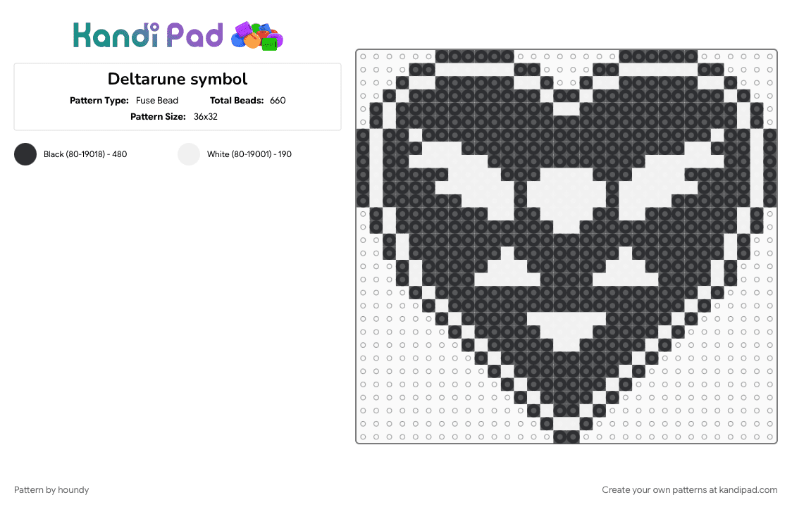 Deltarune symbol - Fuse Bead Pattern by houndy on Kandi Pad - black, black and white, deltarune, symbol, tuff, white
