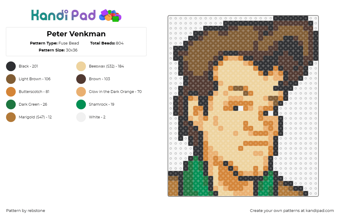 Peter Venkman - Fuse Bead Pattern by rebstone on Kandi Pad - peter venkman,ghostbusters,character,classic,movie,cartoon,animation,paranormal,