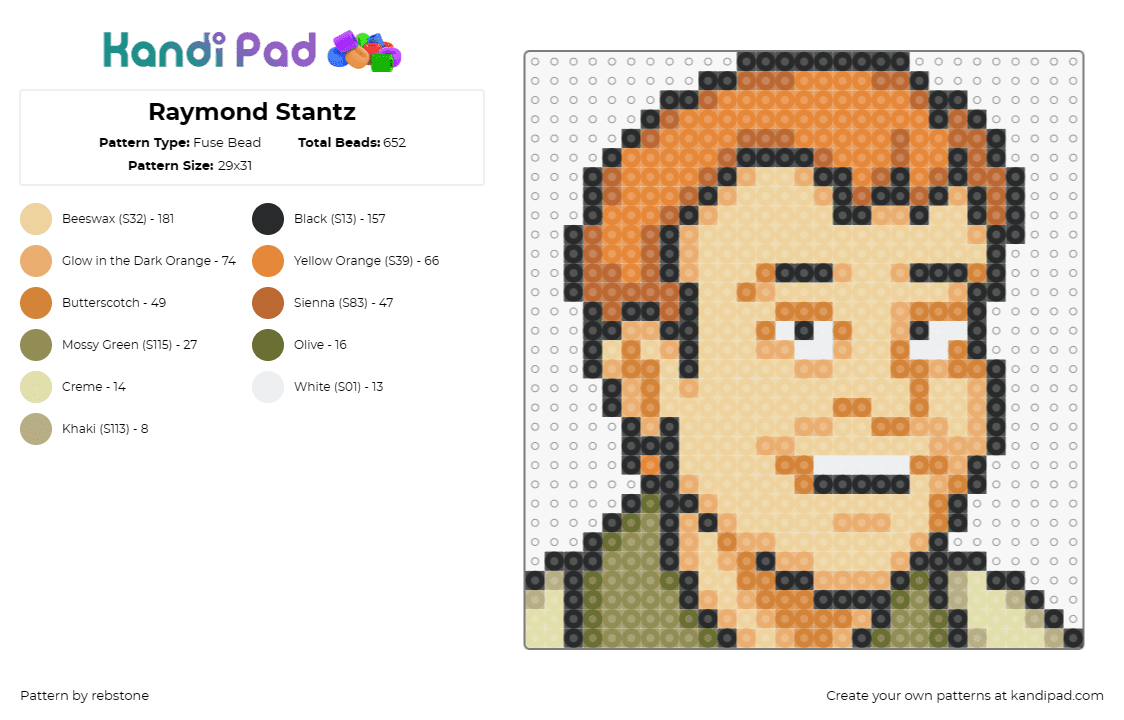 Raymond Stantz - Fuse Bead Pattern by rebstone on Kandi Pad - ray stantz,ghostbusters,character,classic,movie,cartoon,animation,paranormal,por