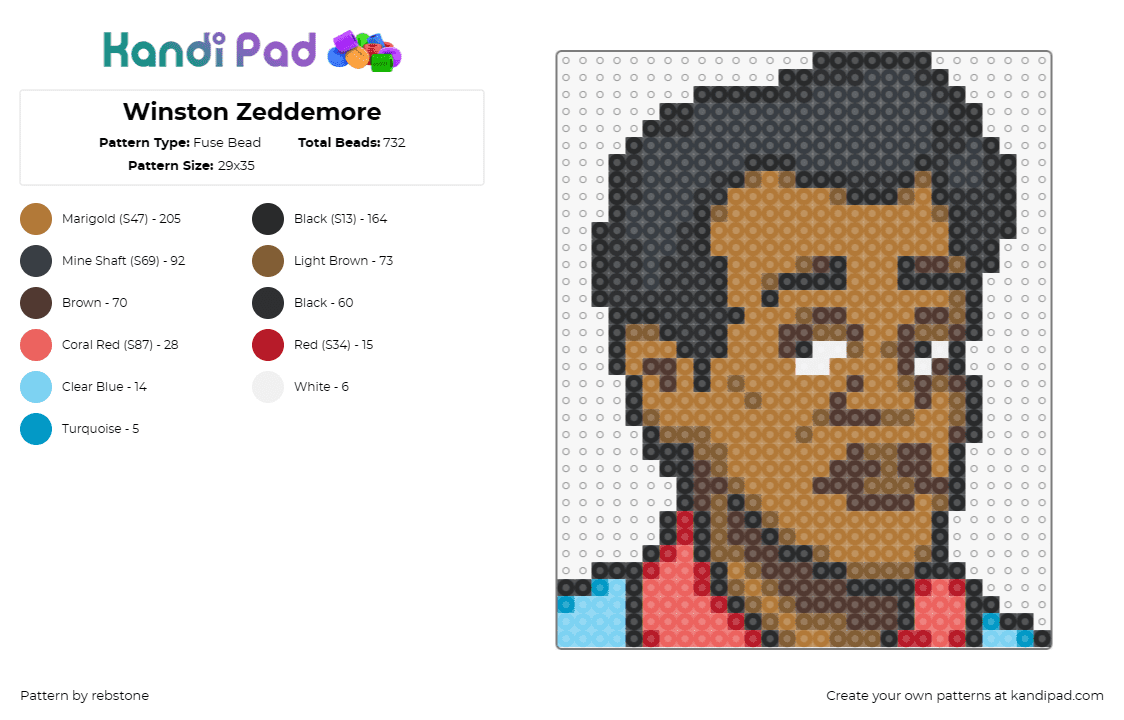 Winston Zeddemore - Fuse Bead Pattern by rebstone on Kandi Pad - winston zeddemore,ghostbusters,character,classic,movie,cartoon,animation,paranor