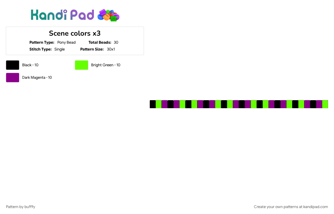 Scene colors x3 - Pony Bead Pattern by bu99y on Kandi Pad - green, pink