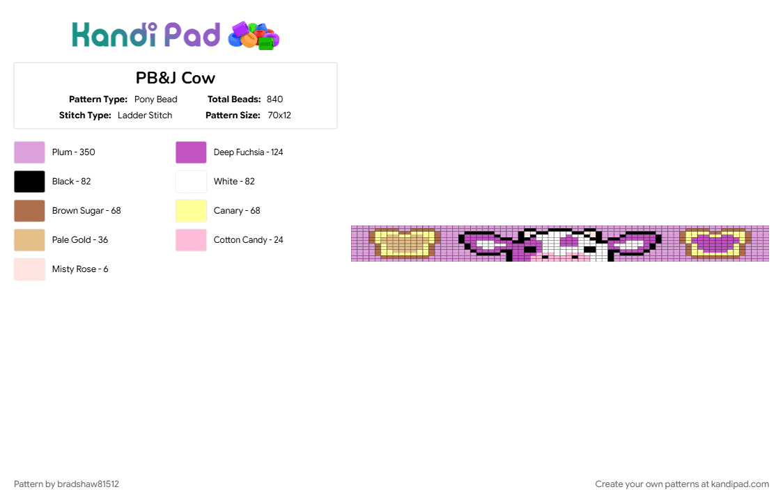 PB&J Cow - Pony Bead Pattern by bradshaw81512 on Kandi Pad - pink