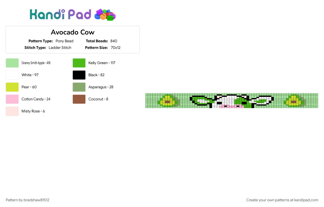 Avocado Cow - Pony Bead Pattern by bradshaw81512 on Kandi Pad - green, teal