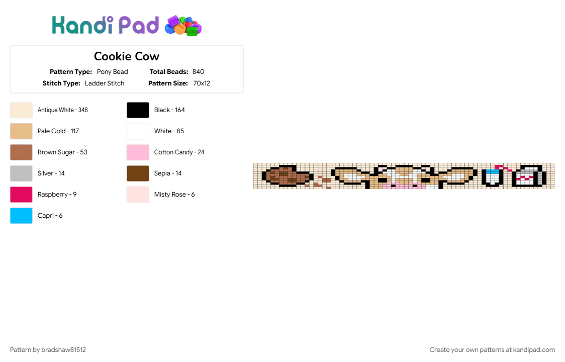 Cookie Cow - Pony Bead Pattern by bradshaw81512 on Kandi Pad - beige, tan, white