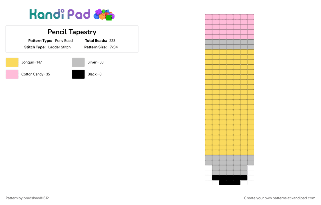 Pencil Tapestry - Pony Bead Pattern by bradshaw81512 on Kandi Pad - yellow