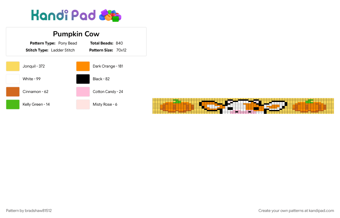 Pumpkin Cow - Pony Bead Pattern by bradshaw81512 on Kandi Pad - orange, yellow