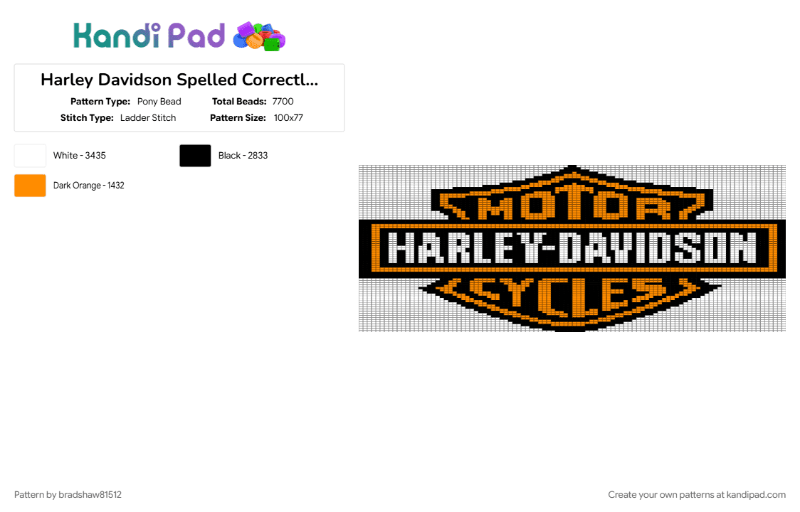 Harley Davidson Spelled Correctly Tapestry - Pony Bead Pattern by bradshaw81512 on Kandi Pad - orange, white