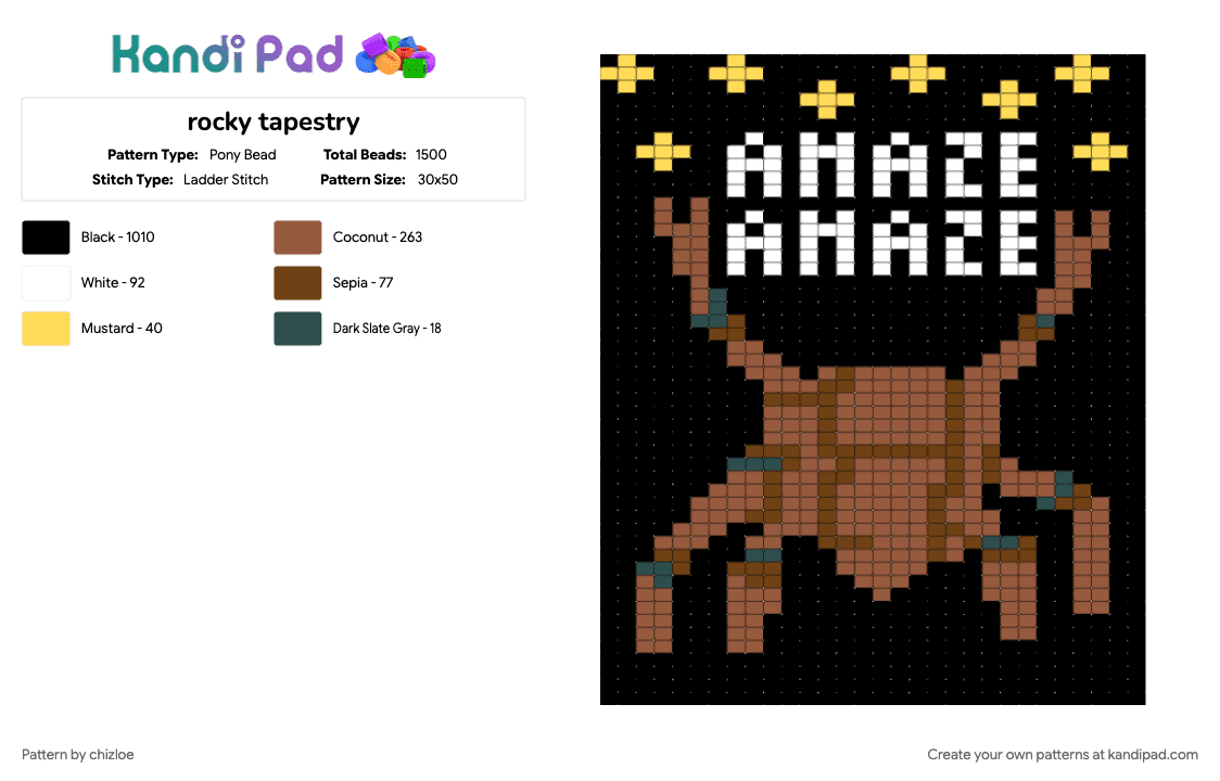rocky tapestry - Pony Bead Pattern by chizloe on Kandi Pad - black, tan