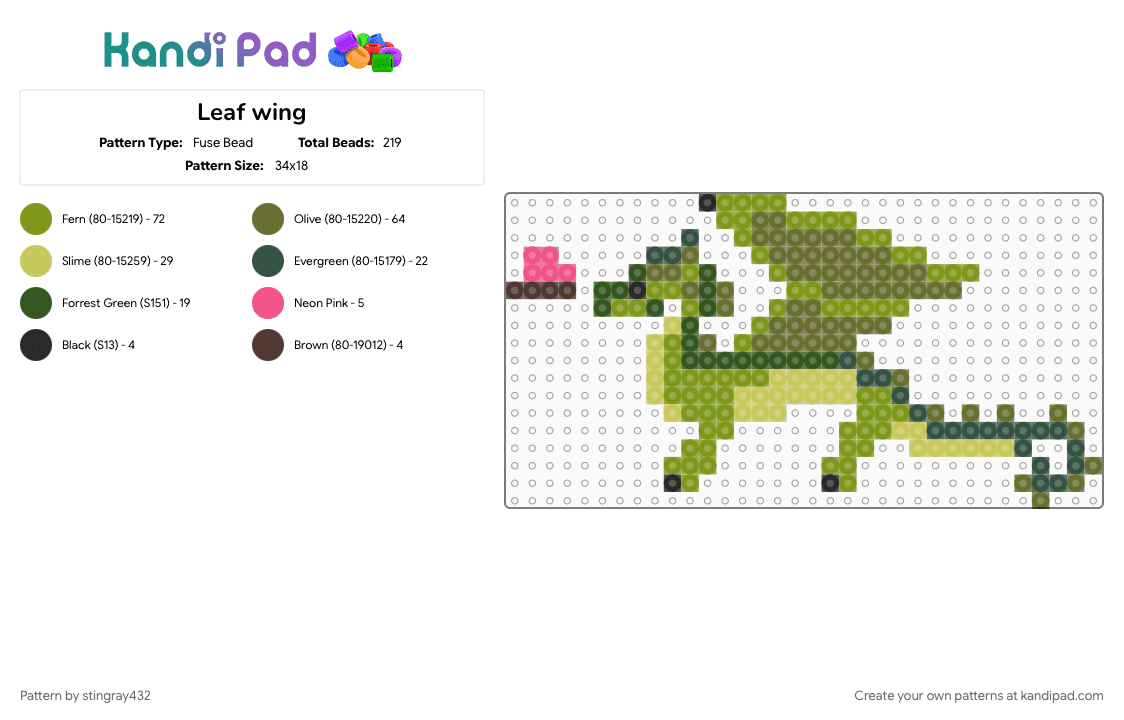 Leaf wing - Fuse Bead Pattern by stingray432 on Kandi Pad - cotdforests, gold, wof