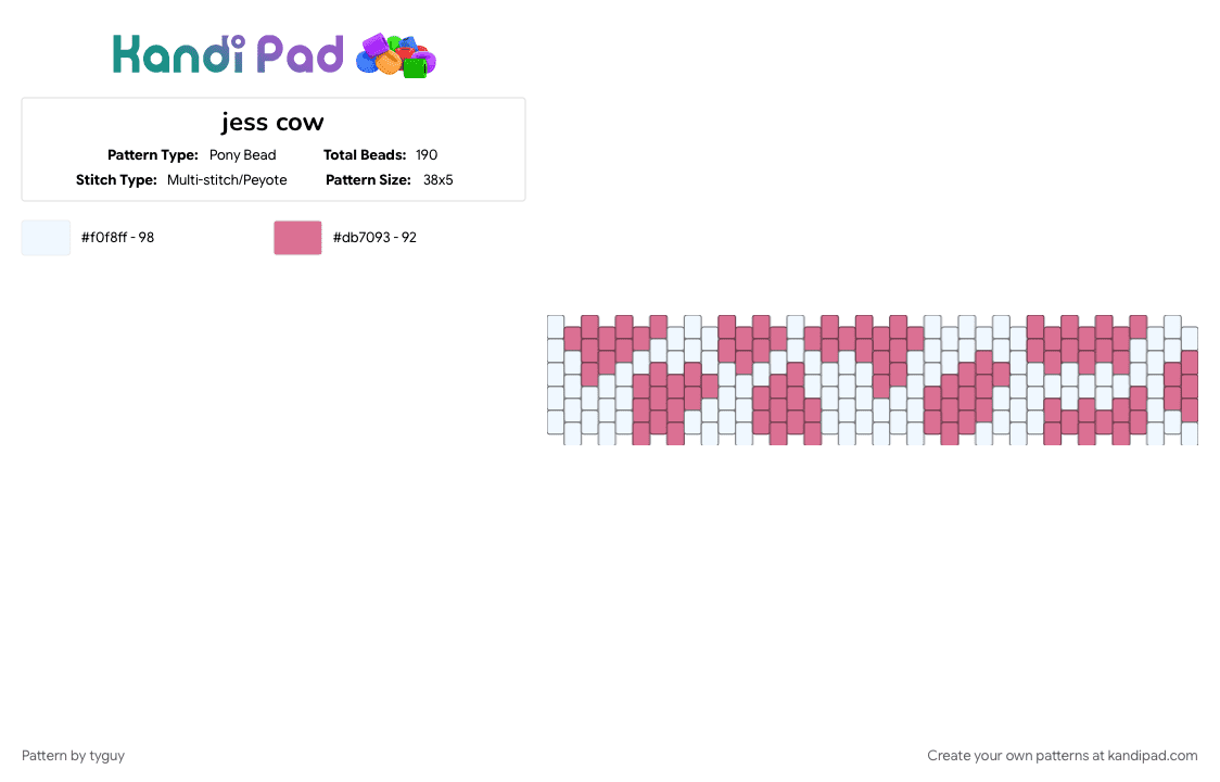 jess cow - Pony Bead Pattern by tyguy on Kandi Pad - pink, white