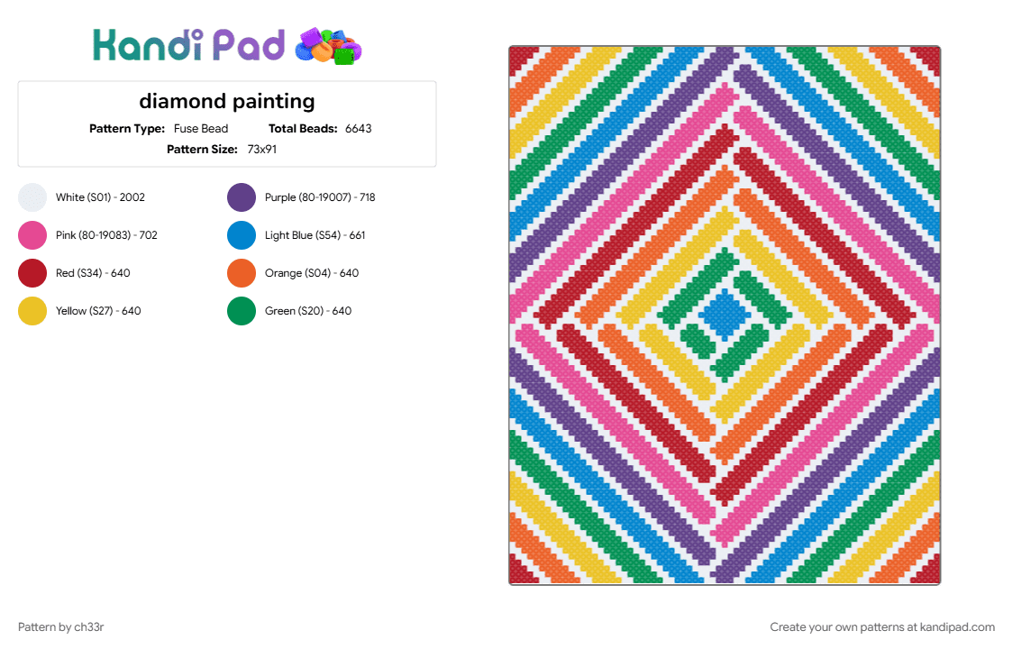 diamond painting - Fuse Bead Pattern by ch33r on Kandi Pad - colorful, green, orange, purple