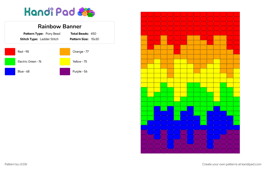 Rainbow Banner - Pony Bead Pattern by ch33r on Kandi Pad - green, orange, red, yellow