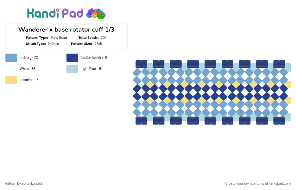 Wanderer x base rotator cuff 1/3 - Pony Bead Pattern by asterlikesstuff on Kandi Pad - blue, character, genshin, genshin impact, light blue, video game, wanderer, wanderer genshin impact, x base, x base rotator