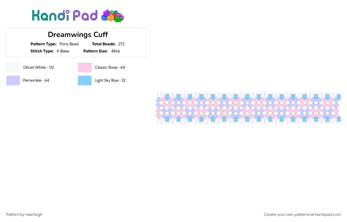 Dreamwings Cuff - Pony Bead Pattern by heartsigh on Kandi Pad - pink