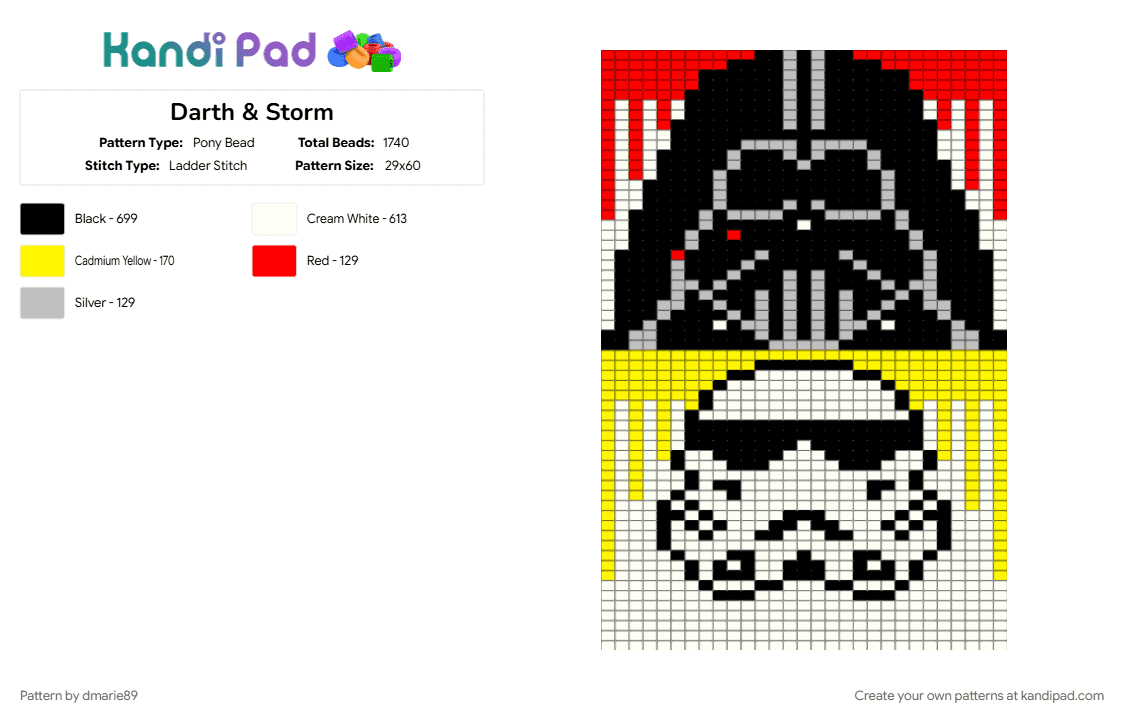 Darth & Storm - Pony Bead Pattern by dmarie89 on Kandi Pad - white, yellow