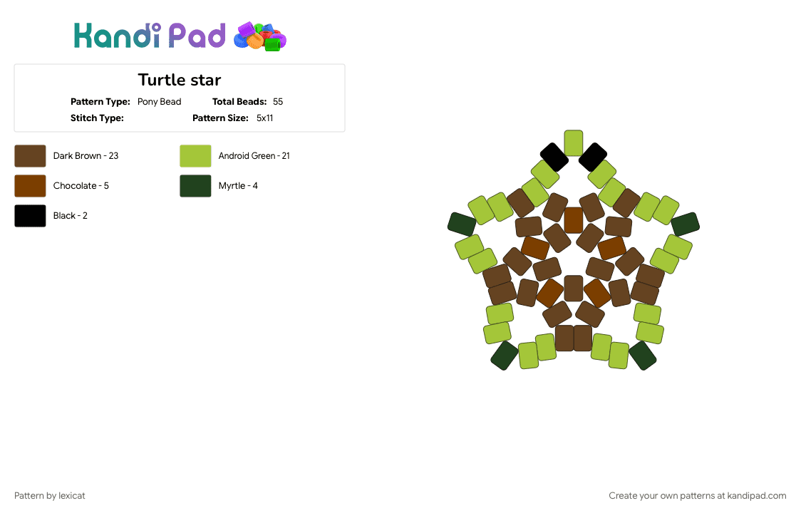 Turtle star - Pony Bead Pattern by lexicat on Kandi Pad - brown, green, turtle