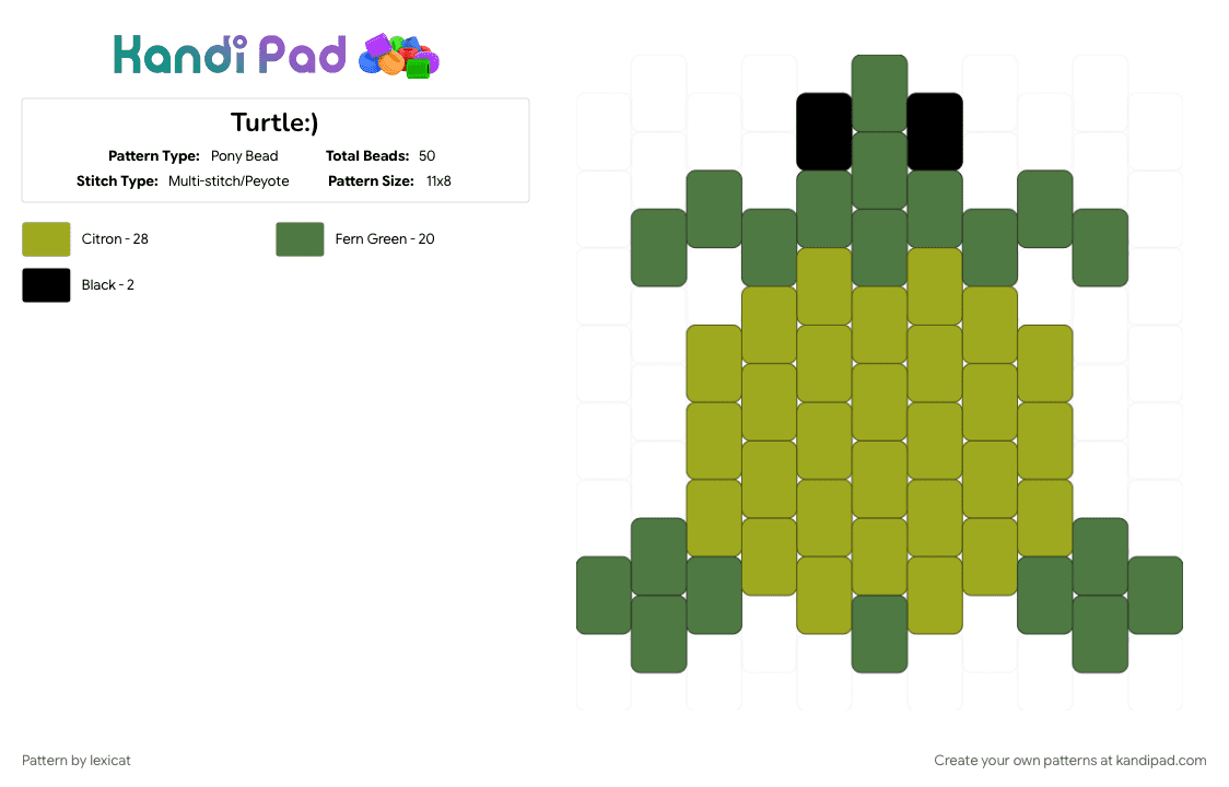 Turtle:) - Pony Bead Pattern by lexicat on Kandi Pad - animal, cute, green, turtle