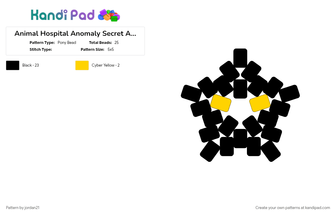 Animal Hospital Anomaly Secret Agent Kandi Star - Pony Bead Pattern by jordan21 on Kandi Pad - animal hospital secret agent, black, kandi, star