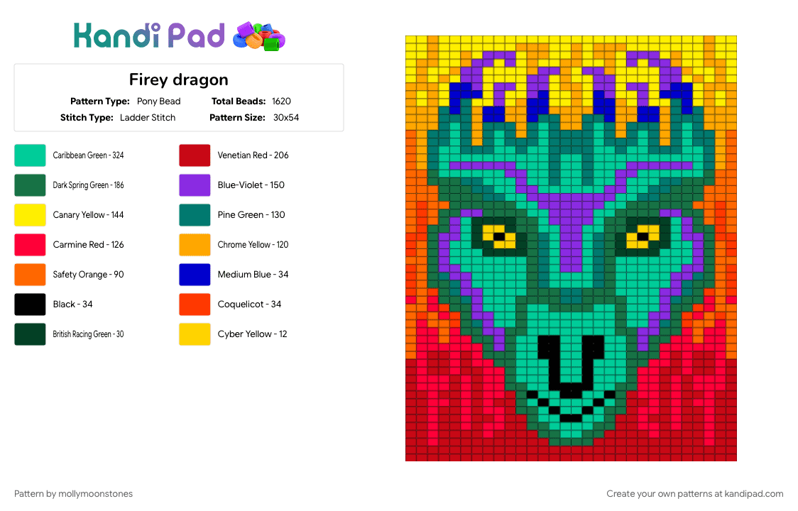 Firey dragon - Pony Bead Pattern by mollymoonstones on Kandi Pad - red, teal