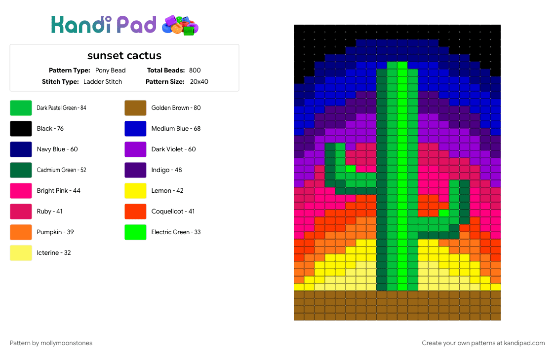 sunset cactus - Pony Bead Pattern by mollymoonstones on Kandi Pad - green, purple, sunset