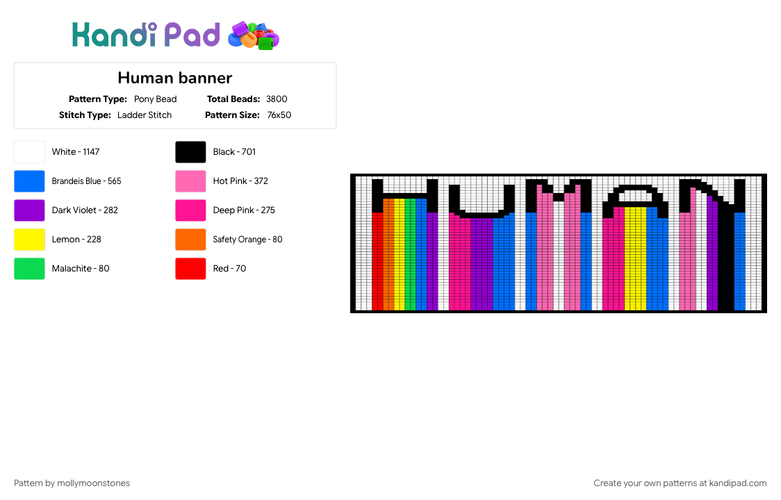 Human banner - Pony Bead Pattern by mollymoonstones on Kandi Pad - blue, pink, purple