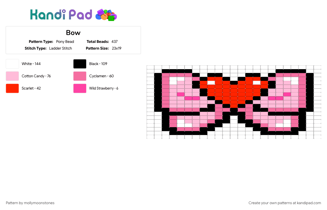 Bow - Pony Bead Pattern by mollymoonstones on Kandi Pad - pink
