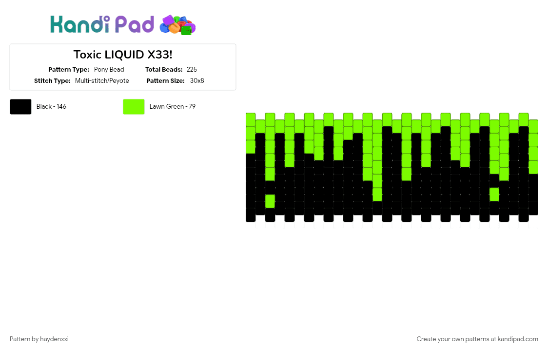 Toxic LIQUID X33! - Pony Bead Pattern by haydenxxi on Kandi Pad - black, green