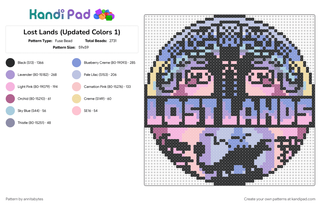Lost Lands (Updated Colors 1) - Fuse Bead Pattern by annitabytes on Kandi Pad - black, light blue, pink