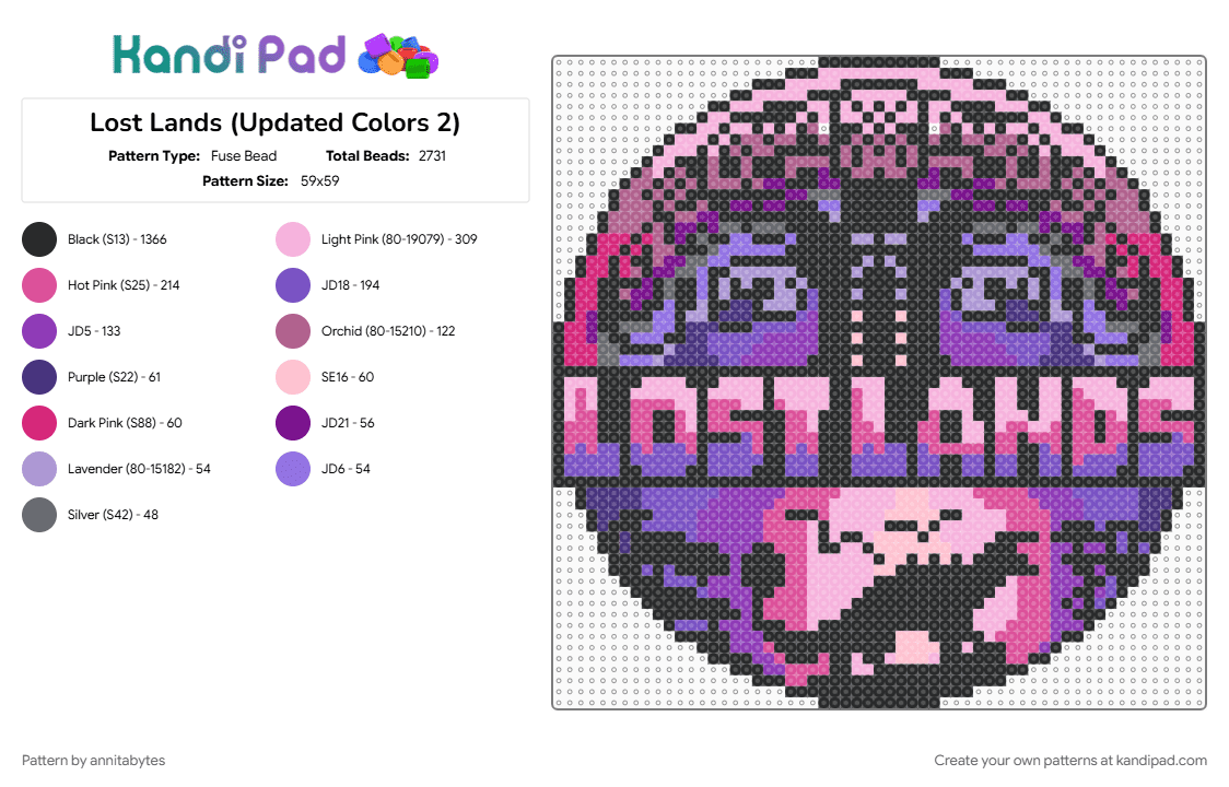 Lost Lands (Updated Colors 2) - Fuse Bead Pattern by annitabytes on Kandi Pad - black, pink, purple
