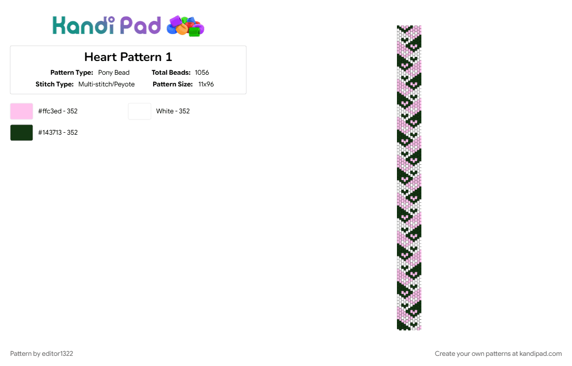 Heart Pattern 1 - Pony Bead Pattern by editor1322 on Kandi Pad - pink, white