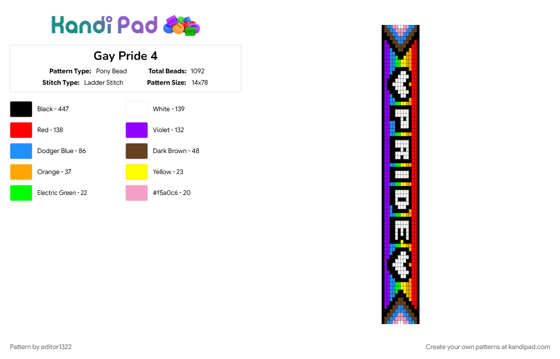 Gay Pride 4 - Pony Bead Pattern by editor1322 on Kandi Pad - black, light blue, purple, red
