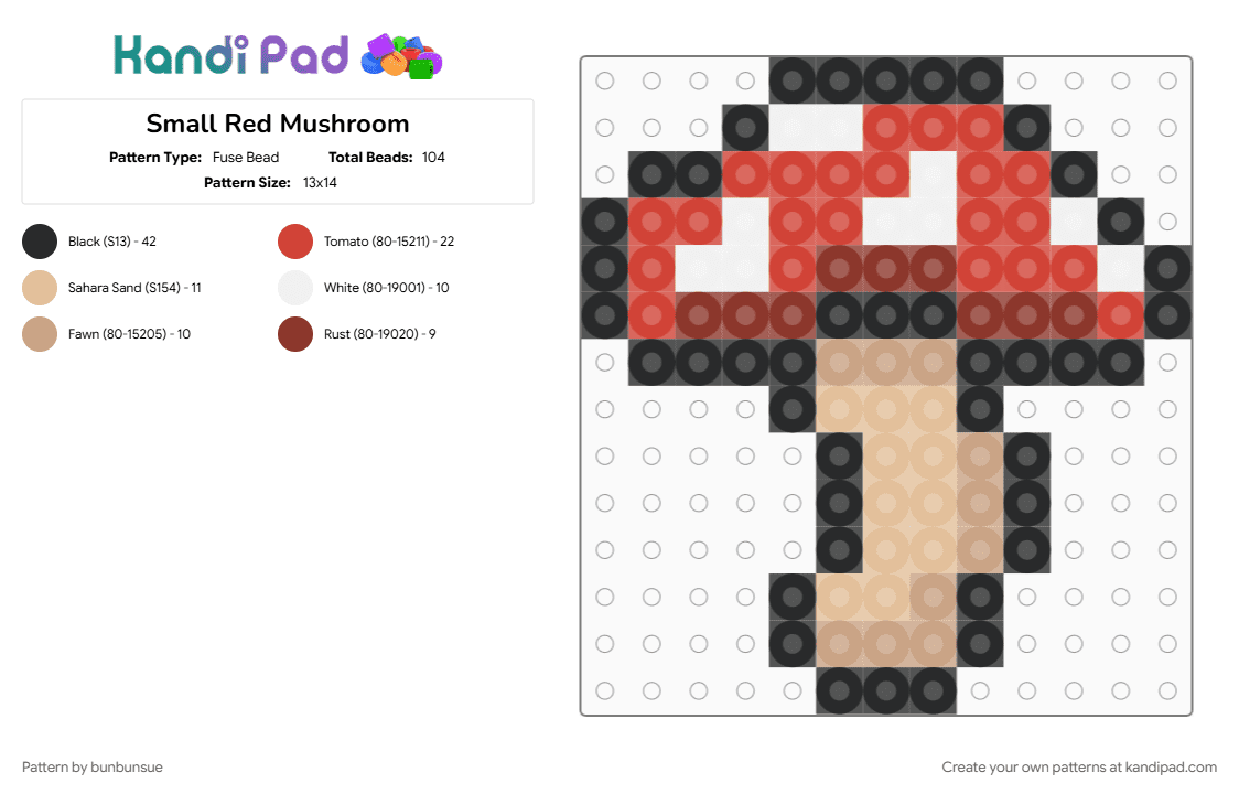 Small Red Mushroom - Fuse Bead Pattern by asherspixelparadise on Kandi Pad - beige, cute, mushroom, red