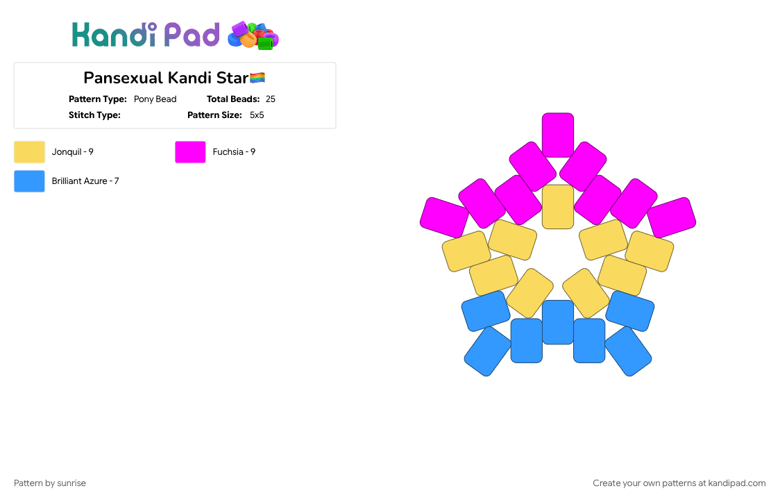 Pansexual Kandi Star🏳️‍🌈 - Pony Bead Pattern by sunrise on Kandi Pad - pansexual, pansexual kandi, pink, pride, yellow