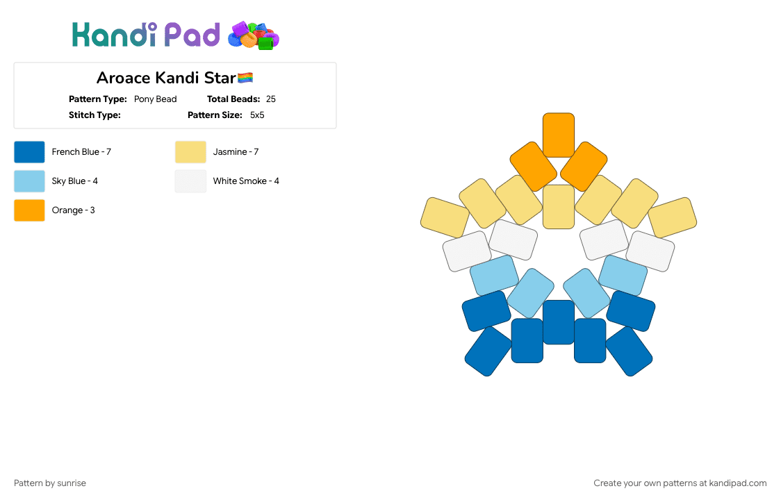 Aroace Kandi Star🏳️‍🌈 - Pony Bead Pattern by sunrise on Kandi Pad - aroace, blue, kandi charm, pride, yellow