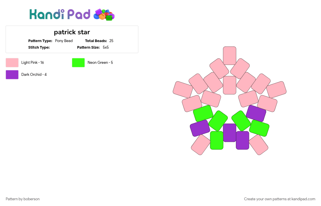 patrick star - Pony Bead Pattern by boberson on Kandi Pad - pink, spongebob