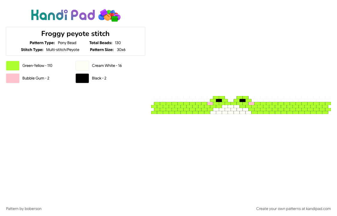 Froggy peyote stitch - Pony Bead Pattern by boberson on Kandi Pad - frog, froggy, green