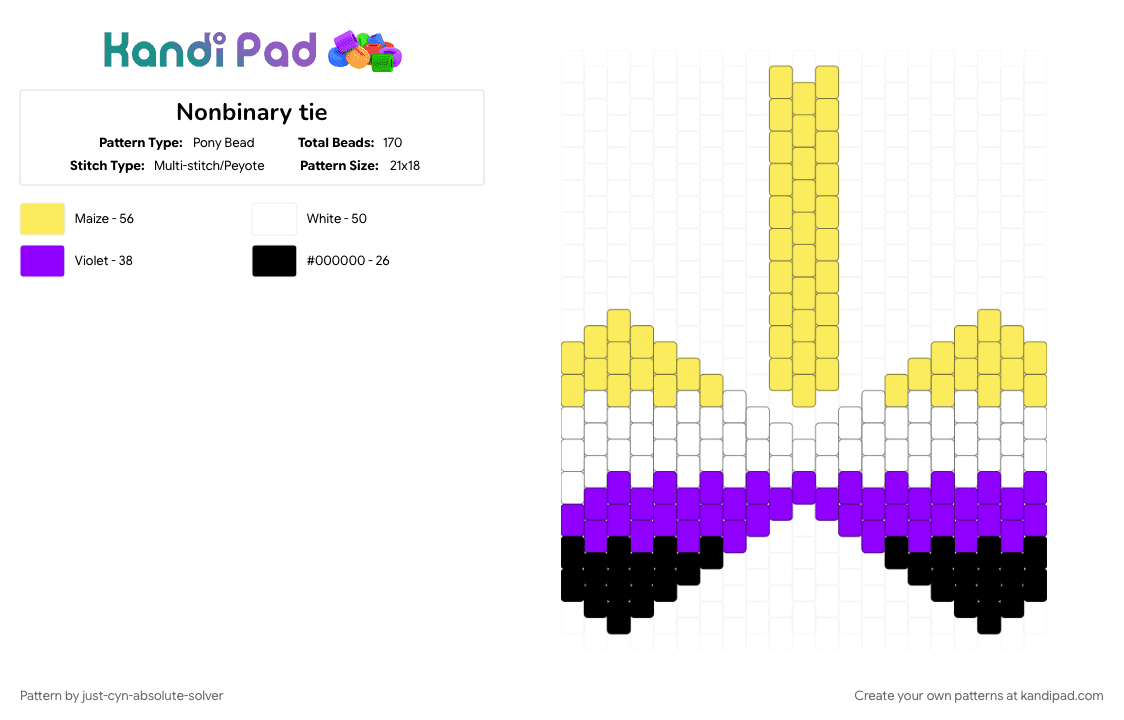 Nonbinary tie - Pony Bead Pattern by just-cyn-absolute-solver on Kandi Pad - purple, yellow