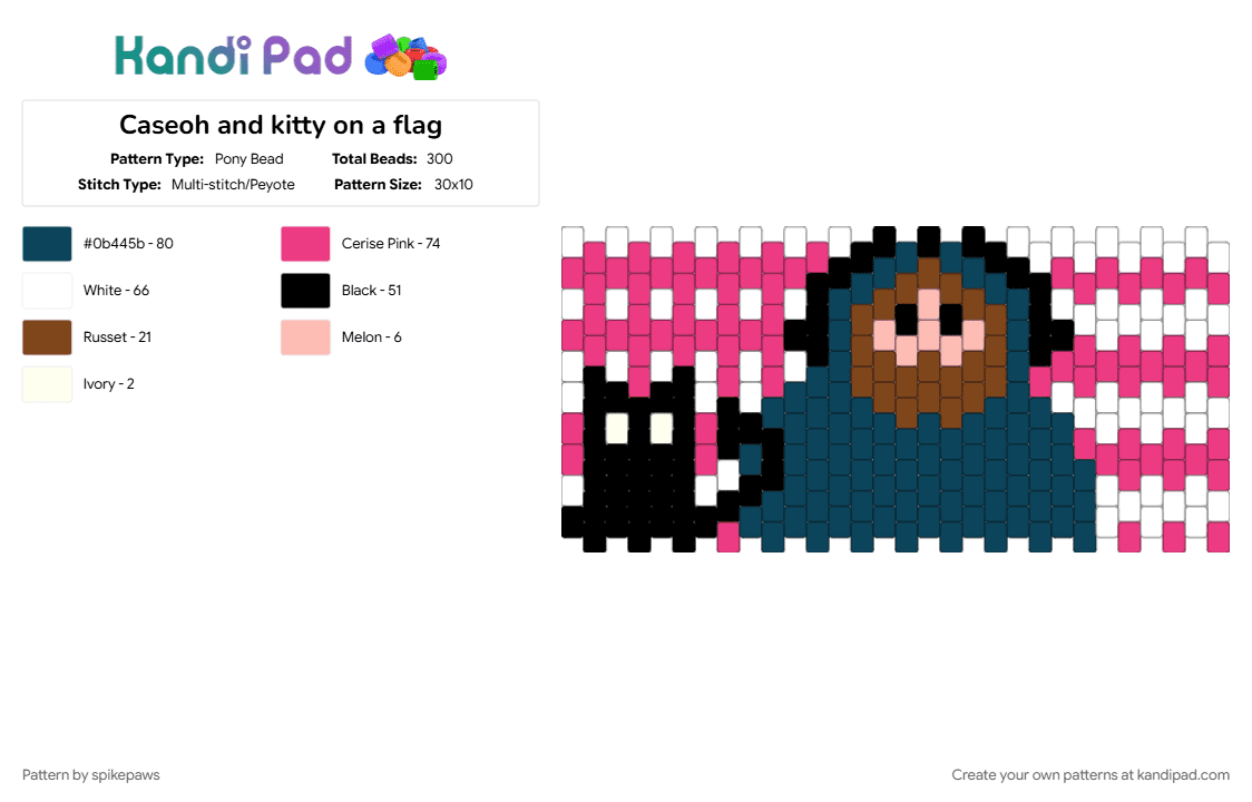 Caseoh and kitty on a flag - Pony Bead Pattern by spikepaws on Kandi Pad - blue, pink