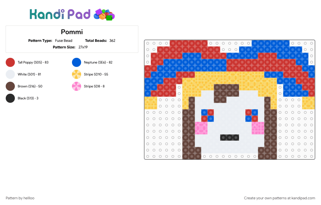 Pommi - Fuse Bead Pattern by hellloo on Kandi Pad - blue, colorful, red, yellow