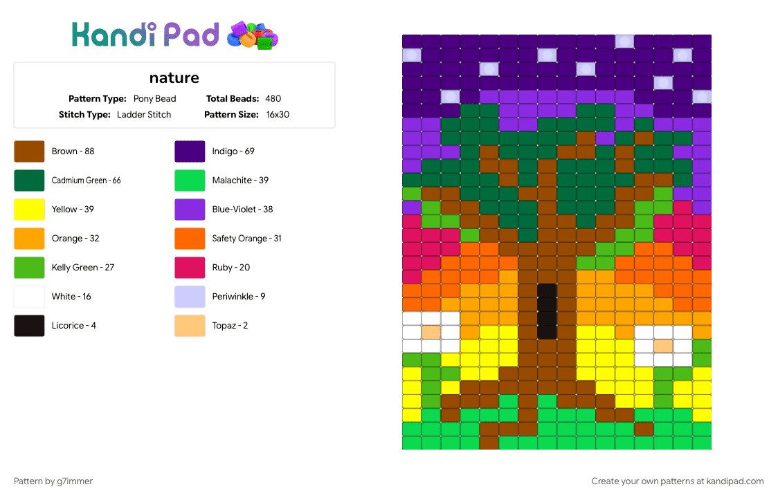 nature - Pony Bead Pattern by g7immer on Kandi Pad - green, nature, orange, purple, red