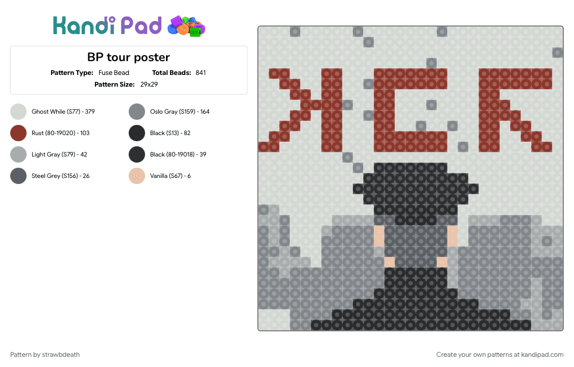 BP tour poster - Fuse Bead Pattern by strawbdeath on Kandi Pad - gray, white