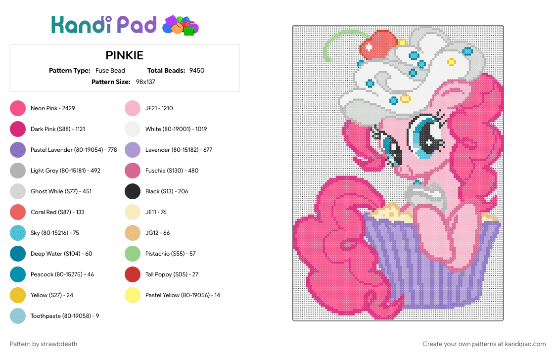 PINKIE - Fuse Bead Pattern by strawbdeath on Kandi Pad - pink